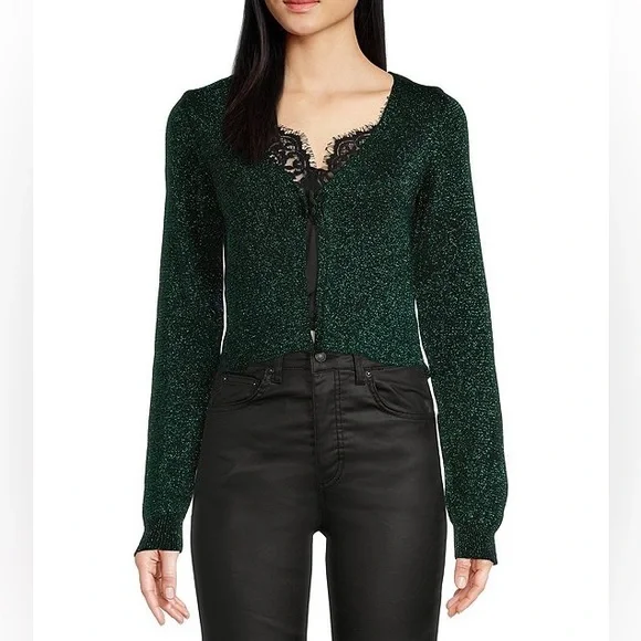 FREE PEOPLE Emmaline Metallic Cardigan Sweater in Alpine Combo - Picture 4 of 13